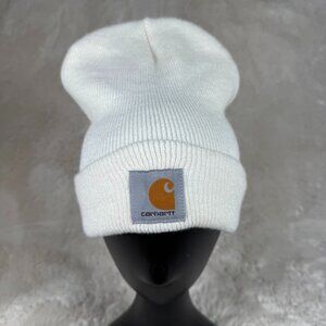 Carhartt Beanie Hat Mens OSFA White Acrylic Knit Logo Patch One Size A18 WWH